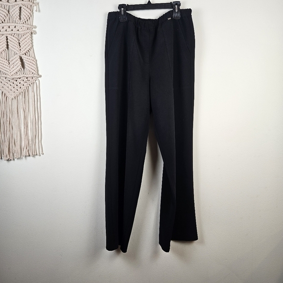 ST. JOHN black Pull-On Elastic Waistband Wide-Leg Pants L Office Career Pockets - Picture 1 of 8